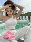 Tight-fitting Short Crop Inside Take Oblique Shoulder Back Center Female Outer Wear Suspender Top - Nioor