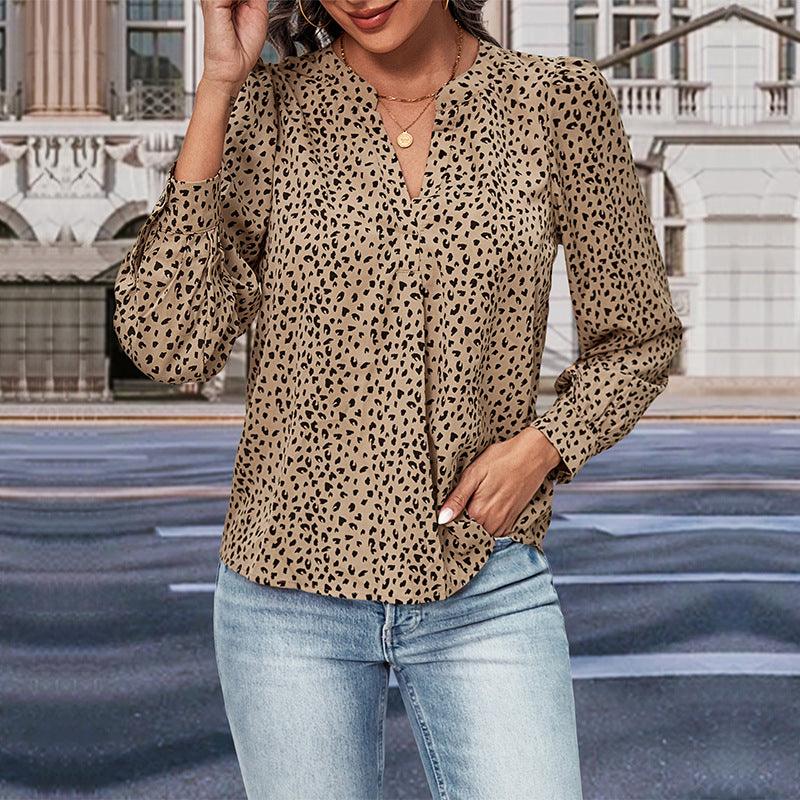 Top Fall Women's Clothing Commute Style Long Sleeve Leopard-print Shirt - Nioor