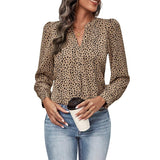 Top Fall Women's Clothing Commute Style Long Sleeve Leopard-print Shirt - Nioor