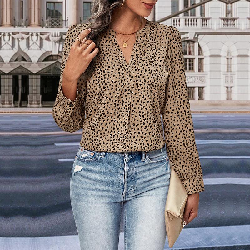 Top Fall Women's Clothing Commute Style Long Sleeve Leopard-print Shirt - Nioor