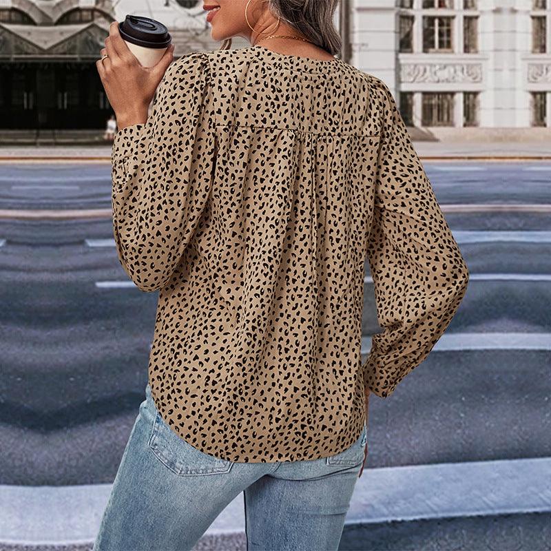 Top Fall Women's Clothing Commute Style Long Sleeve Leopard-print Shirt - Nioor