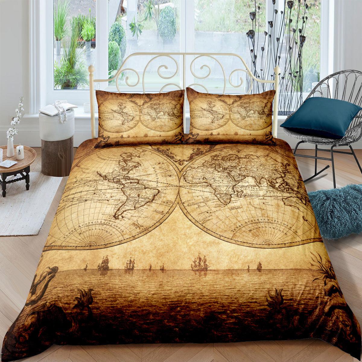 Treasure Map Digital Printing Three-Piece Customized DIY Cross-Border Amazon Bedding Nautical Chart Retro - Nioor