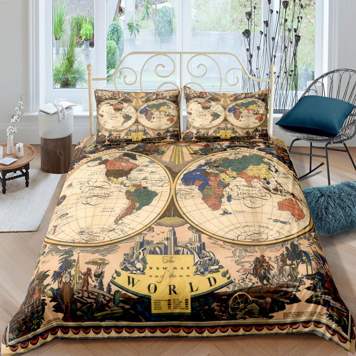 Treasure Map Digital Printing Three-Piece Customized DIY Cross-Border Amazon Bedding Nautical Chart Retro - Nioor