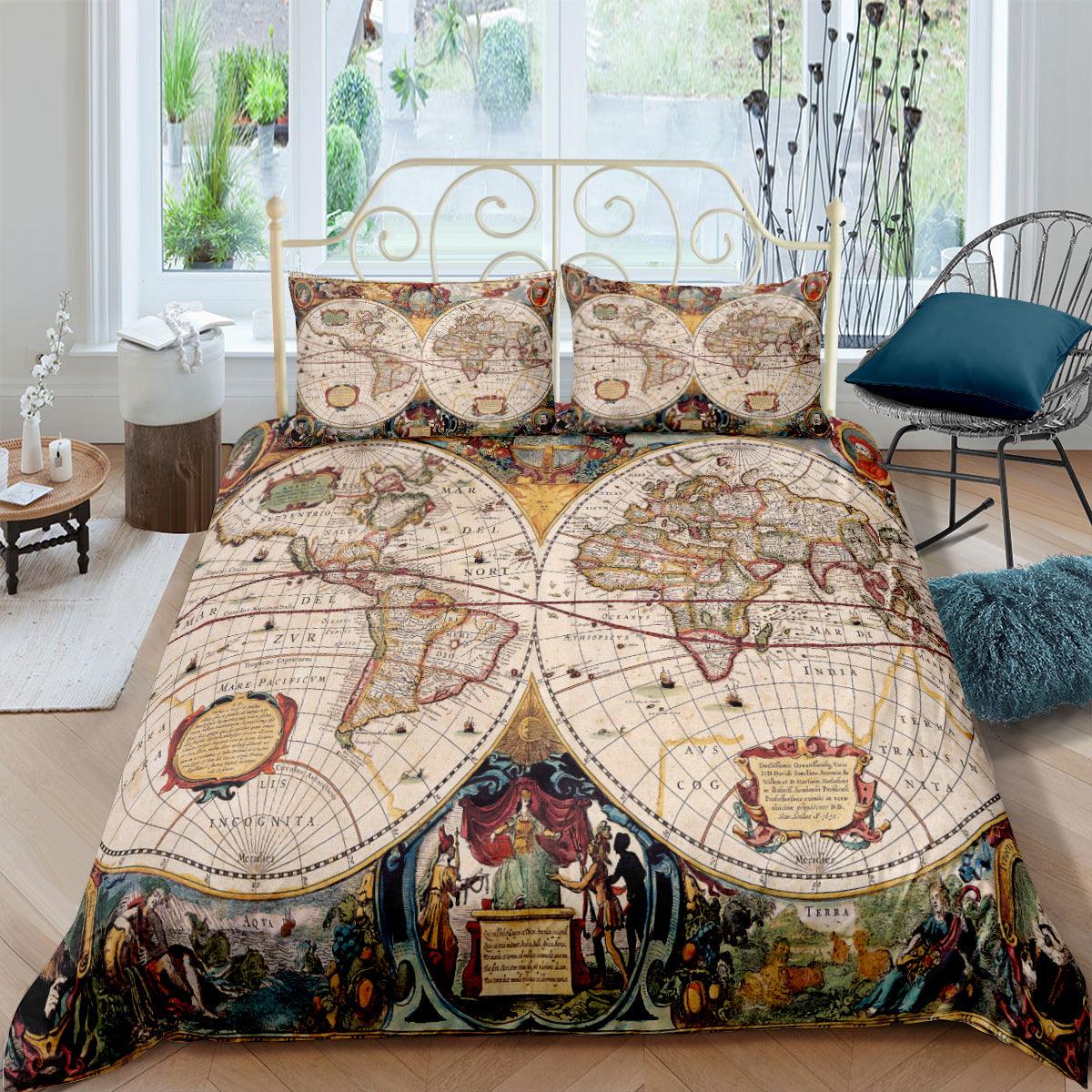 Treasure Map Digital Printing Three-Piece Customized DIY Cross-Border Amazon Bedding Nautical Chart Retro - Nioor