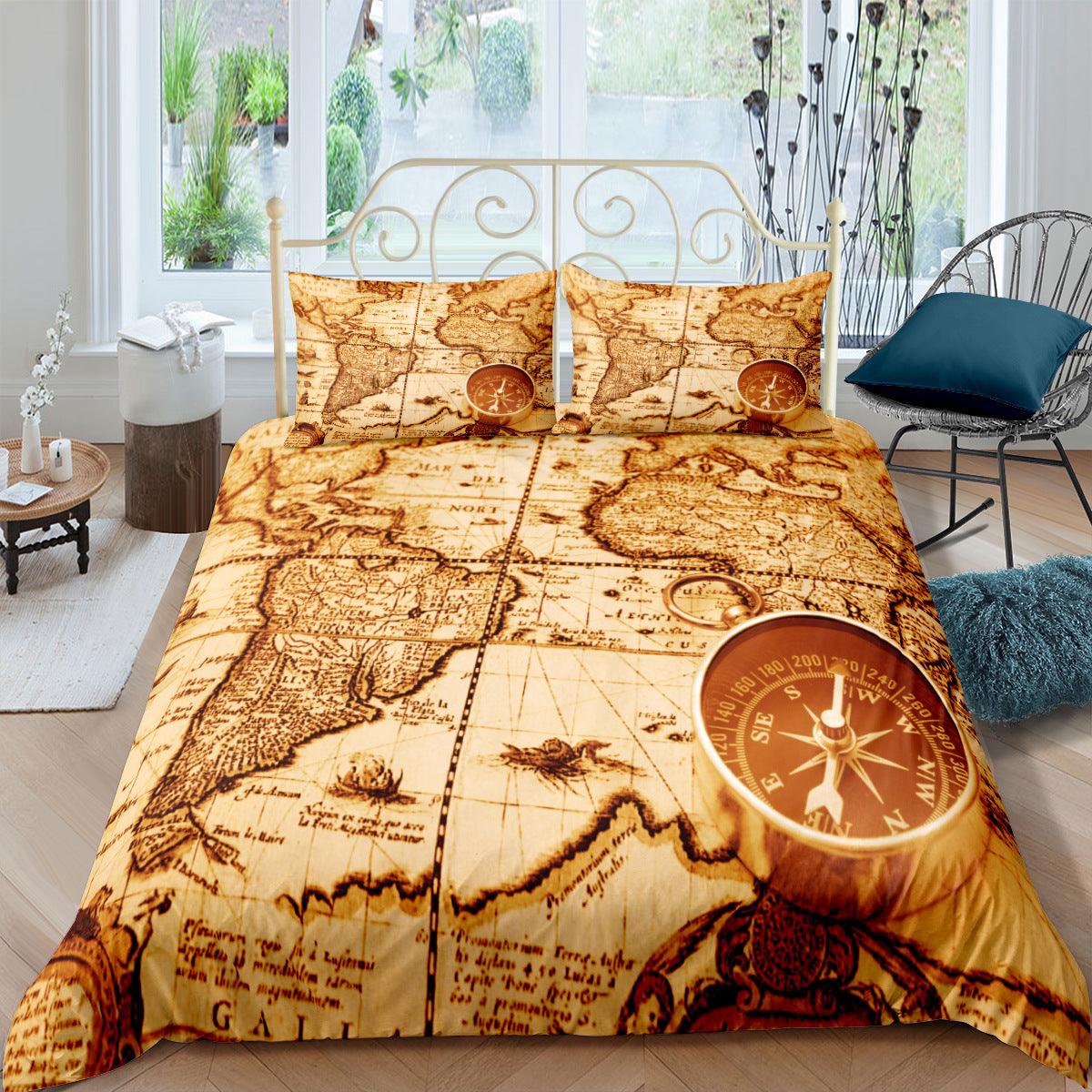 Treasure Map Digital Printing Three-Piece Customized DIY Cross-Border Amazon Bedding Nautical Chart Retro - Nioor