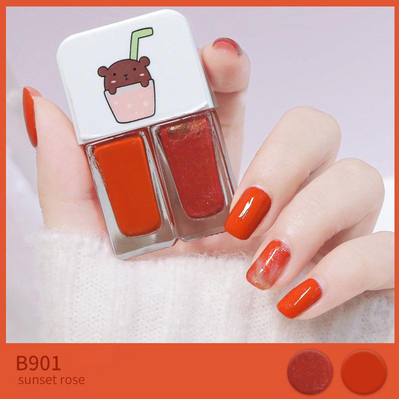 Two-tone Nail Polish New Autumn And Winter Free Baking Explosion Type Water-based Twin Set - Nioor