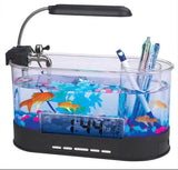 USB Desktop Streaming Mini Aquarium Time Date Week Temperature Alarm Transparent Pen Holder - Nioor