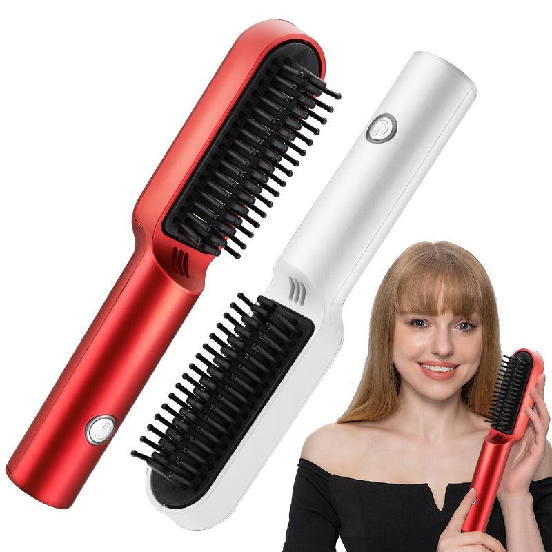 USB Portable Hot Air Comb Rechargable Professional Hair Dryer Brush 2 In1 Mini Hair Straightener Curler Brush Hair Styler - Nioor