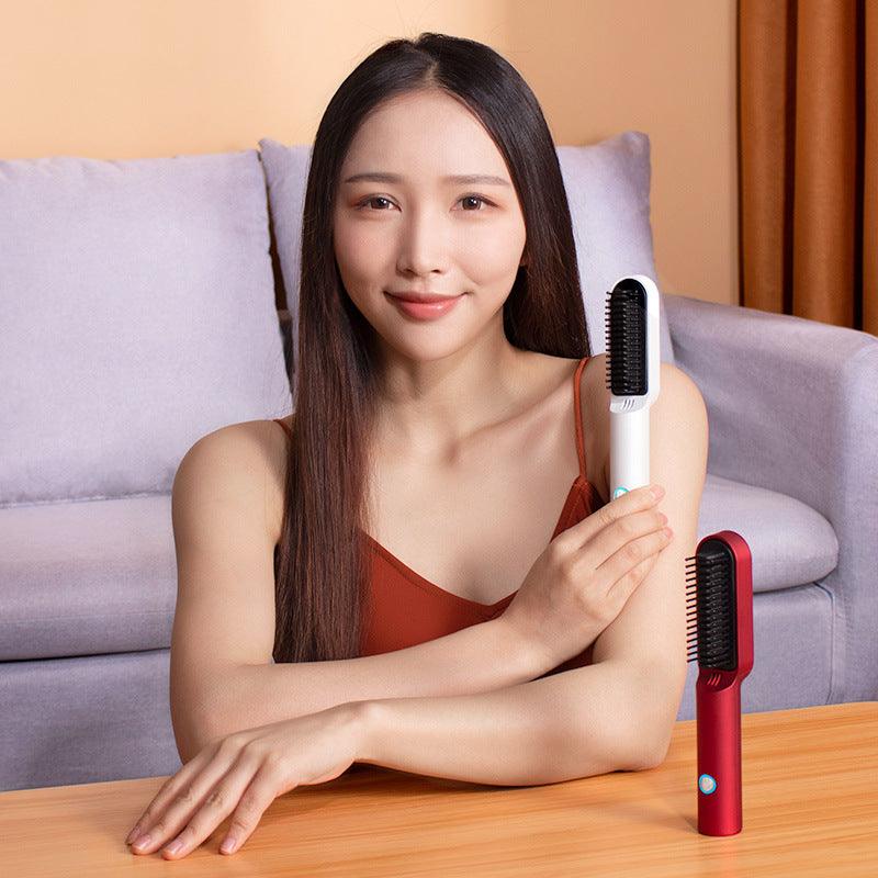 USB Portable Hot Air Comb Rechargable Professional Hair Dryer Brush 2 In1 Mini Hair Straightener Curler Brush Hair Styler - Nioor