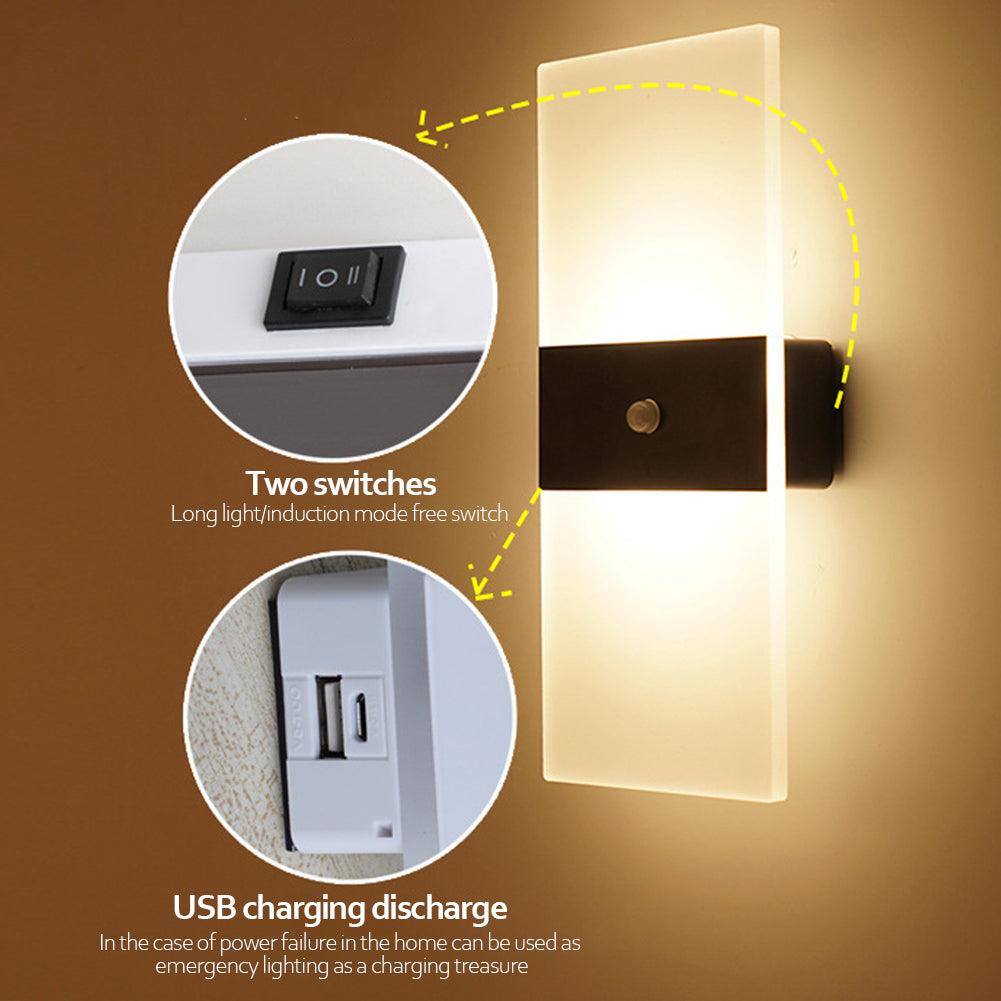 USB Rechargeable Wall Lights Home Indoor Motion Sensor Lighting Bedroom Bedside Lamp Corridor Stairway Decor Lights Wall Lamp - Nioor