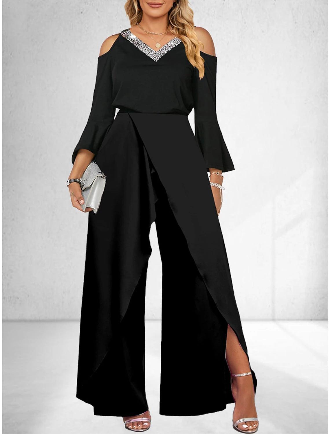 V-neck Basic Business Elegant Wide-leg Pants - Nioor