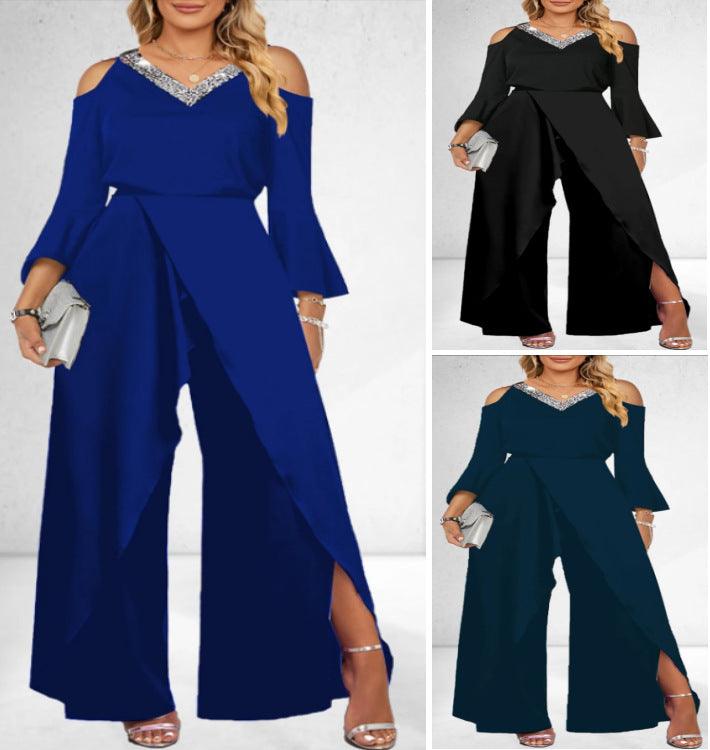 V-neck Basic Business Elegant Wide-leg Pants - Nioor