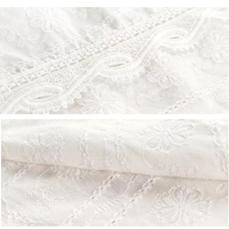 V-neck Lace Lantern Sleeve White Foreign Style Shirt - Nioor