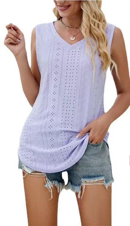 V-neck Vest Hole Hollow-out Sleeveless Top - Nioor