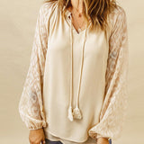 V-neck Women's Long Sleeve Chiffon Lace Loose Shirt - Nioor