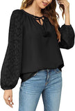 V-neck Women's Long Sleeve Chiffon Lace Loose Shirt - Nioor