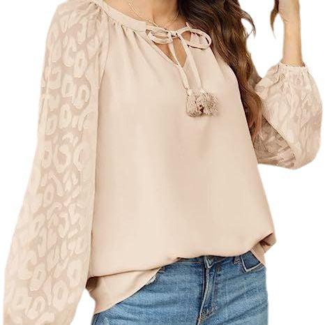 V-neck Women's Long Sleeve Chiffon Lace Loose Shirt - Nioor