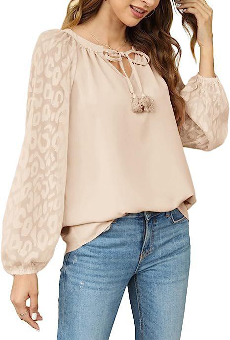 V-neck Women's Long Sleeve Chiffon Lace Loose Shirt - Nioor