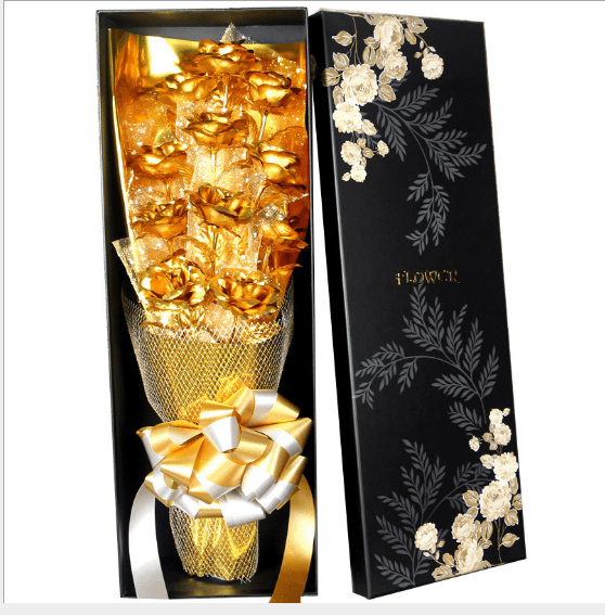 Valentine''s Day Gift on Tanabata Valentine''s Day Golden Rose 24K Golden Foil Rose Bundle for Marriage Creative Wedding for Wife and Girlfriend - Nioor