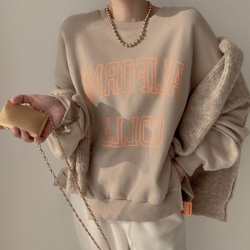 Versatile Western Alphabet Print Slit Sweatshirt - Nioor