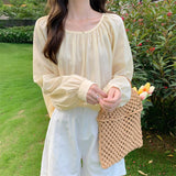 Version Loose Long Sleeve Chiffon Shirt With Lace Up Front And Back - Nioor