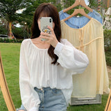 Version Loose Long Sleeve Chiffon Shirt With Lace Up Front And Back - Nioor