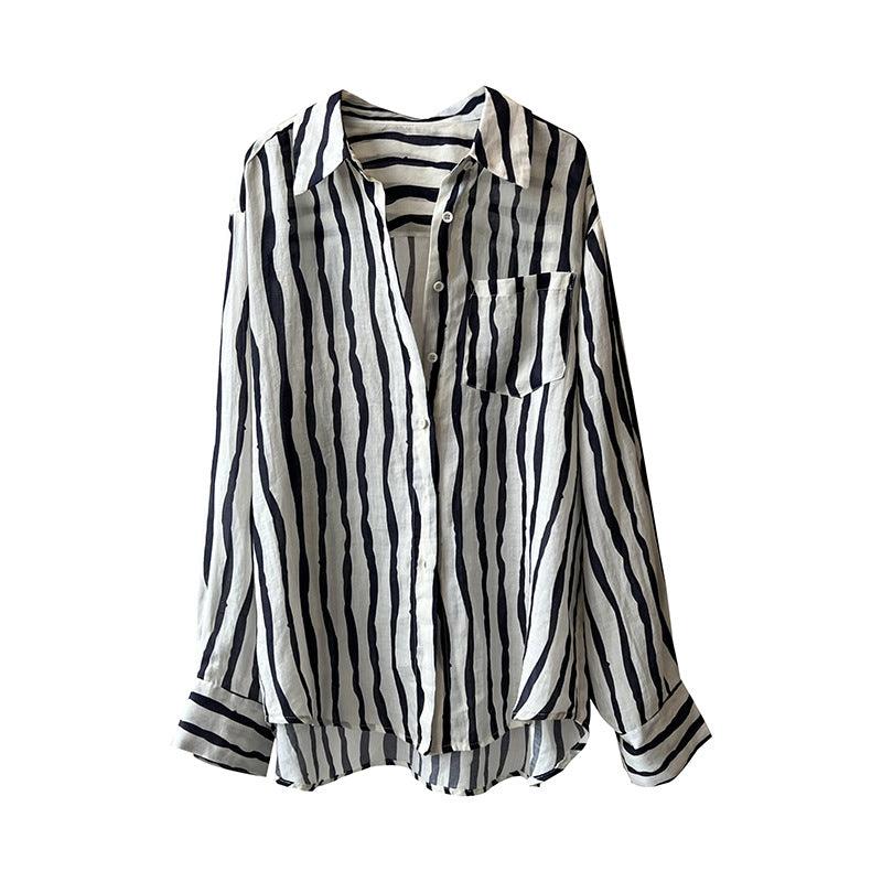 Vertical Striped Long-sleeved Shirt Lightweight Sun Protection Top - Nioor