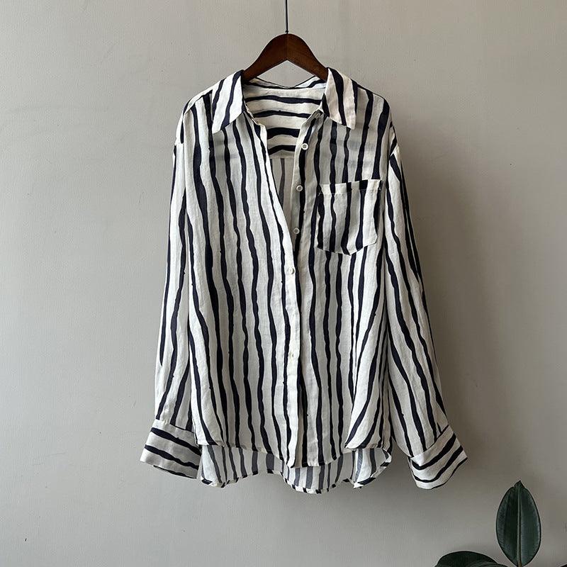 Vertical Striped Long-sleeved Shirt Lightweight Sun Protection Top - Nioor