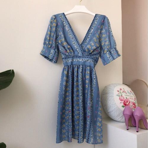 Vintage Pineapple Print Collar Dress With Lining - Nioor