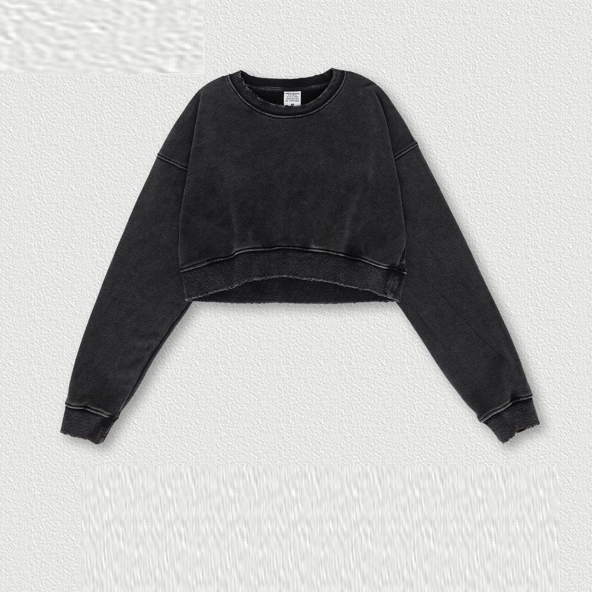 Washed Worn Frayed Round Neck Sweater - Nioor