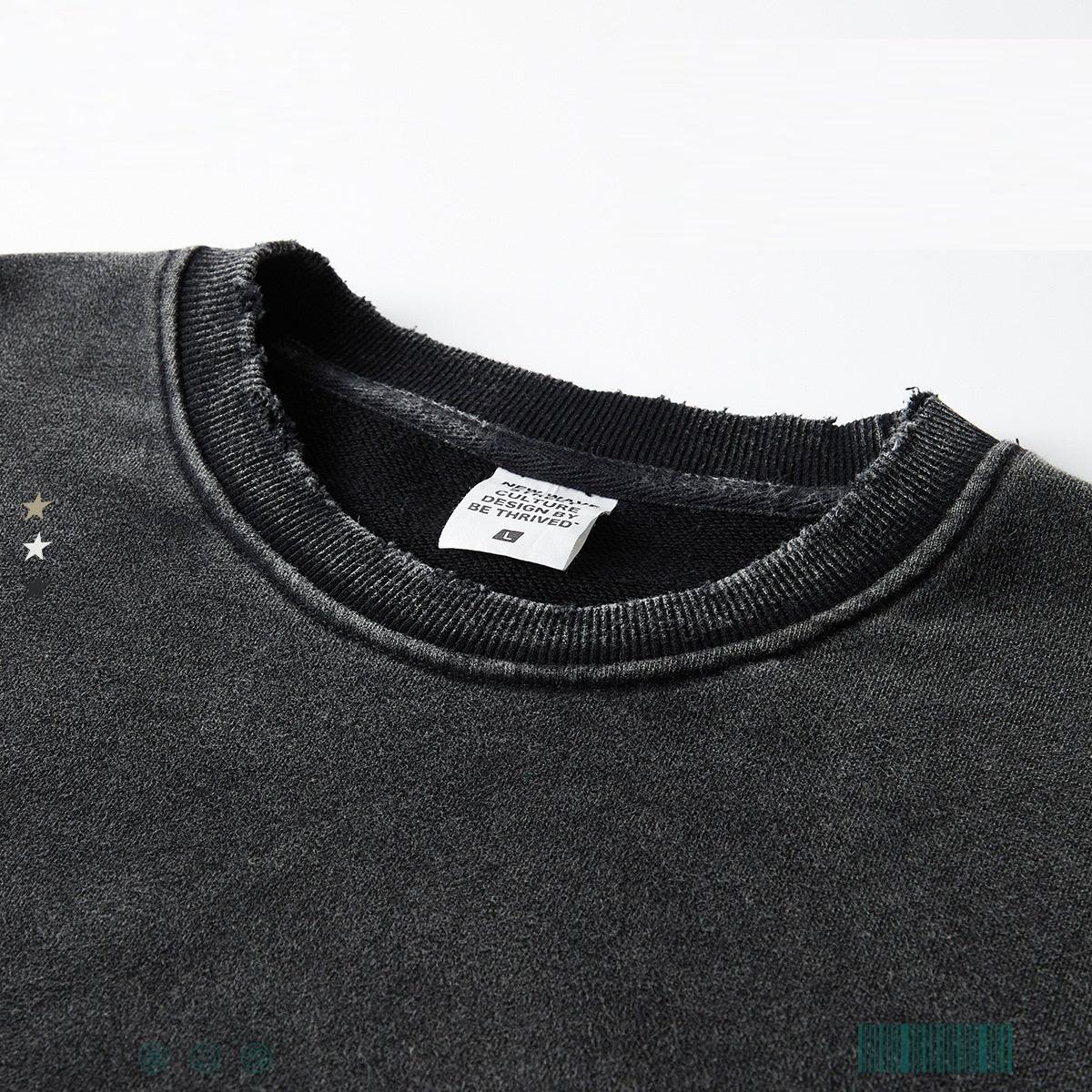 Washed Worn Frayed Round Neck Sweater - Nioor