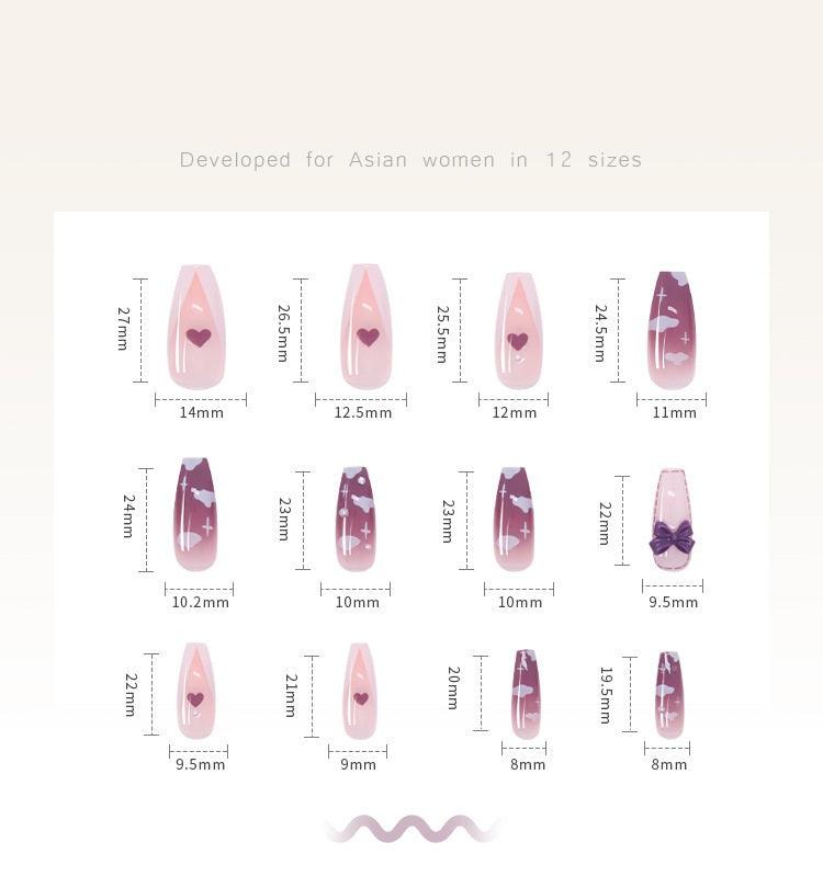 Wear Nail Milk Flavor Taro Taro Purple Gradient Nebula Flower Fake Nails Nail Stickers - Nioor