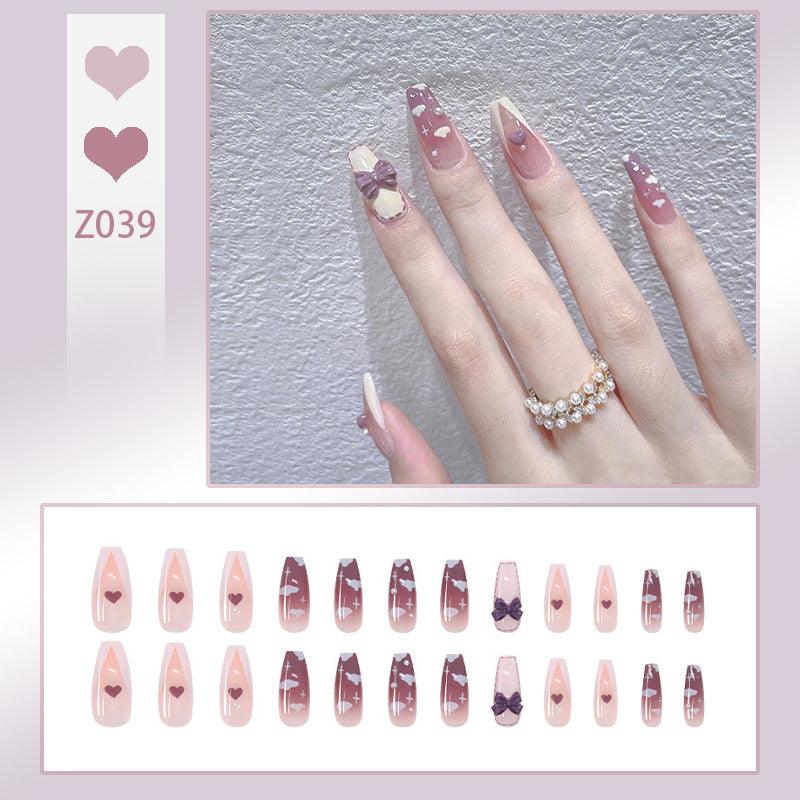 Wear Nail Milk Flavor Taro Taro Purple Gradient Nebula Flower Fake Nails Nail Stickers - Nioor