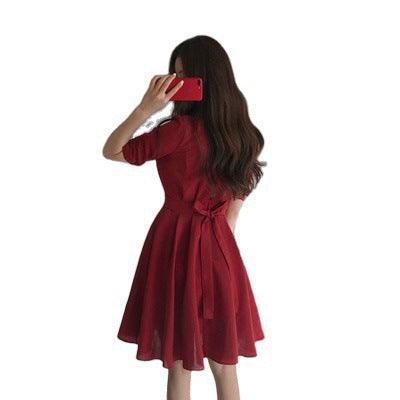 Western Style Solid Color Dress For Plump Girls - Nioor