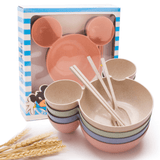 Wheat Straw, Children's Bowl, Cartoon, Wheat Chopsticks, Fork Spoon, Fruit Dish, Mickey's Bowl, Lovely Gift Set - Nioor