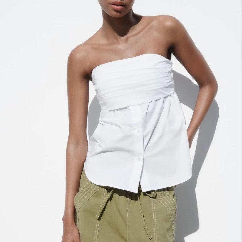 White Stretch Chest Wrapped Sleeveless Top - Nioor