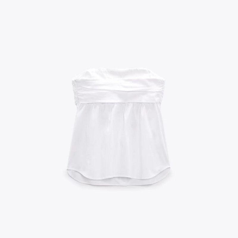 White Stretch Chest Wrapped Sleeveless Top - Nioor