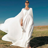 White V-neck Hand-stitched Diamond Cloak Large Swing Dress - Nioor