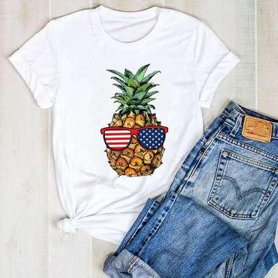 White Women's Pineapple Printed T-shirt - Nioor