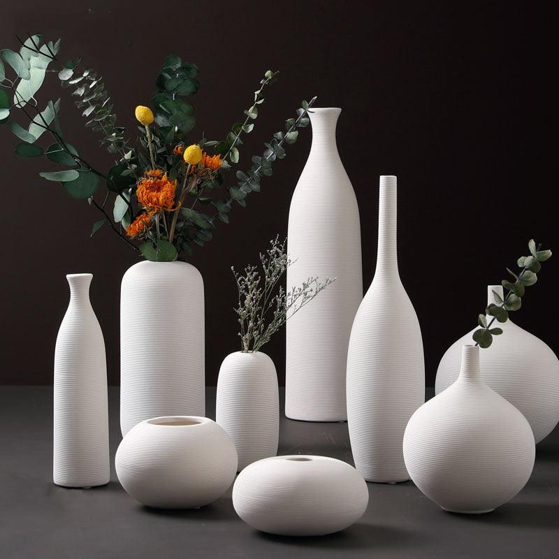 Wholesale Modern Minimalist White Ceramic Vase Ornaments European Creative Art Flower Arrangement Dried Flowers Artificial Flowers Home Decoration - Nioor