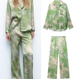 Wind Lapel Tie-dye Printed Shirt Casual Pants Suit - Nioor