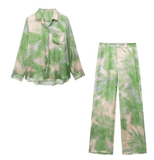 Wind Lapel Tie-dye Printed Shirt Casual Pants Suit - Nioor