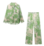 Wind Lapel Tie-dye Printed Shirt Casual Pants Suit - Nioor