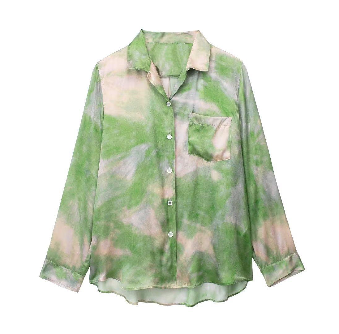 Wind Lapel Tie-dye Printed Shirt Casual Pants Suit - Nioor