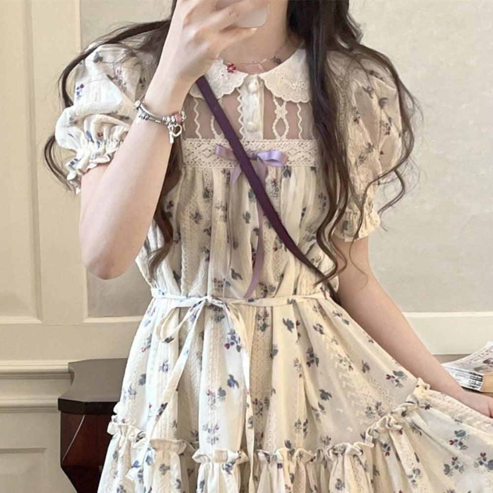 Wisteria Flower French Embroidery Floral Dress - Nioor