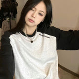 Women's American-style Retro Raglan Sleeve Color Contrast Patchwork Round Neck Long Sleeve - Nioor