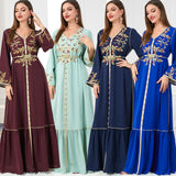 Women's Arabic Dress Embroidery Round-neck Long-sleeved Dress - Nioor