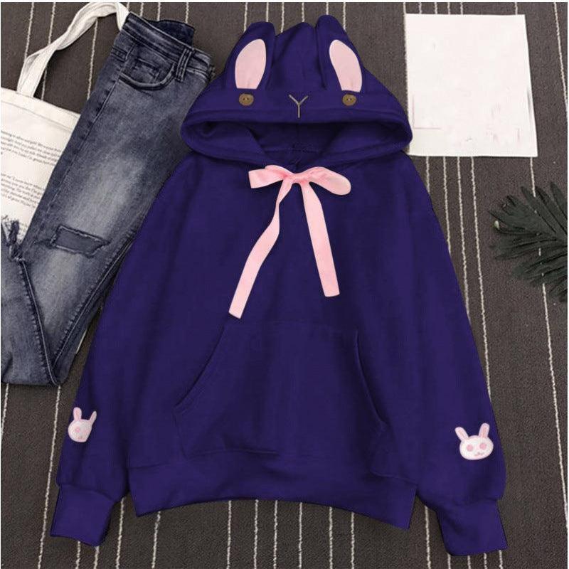 Women's Autumn And Winter Embroidered Cute Rabbit Ear Pocket Hoodie - Nioor