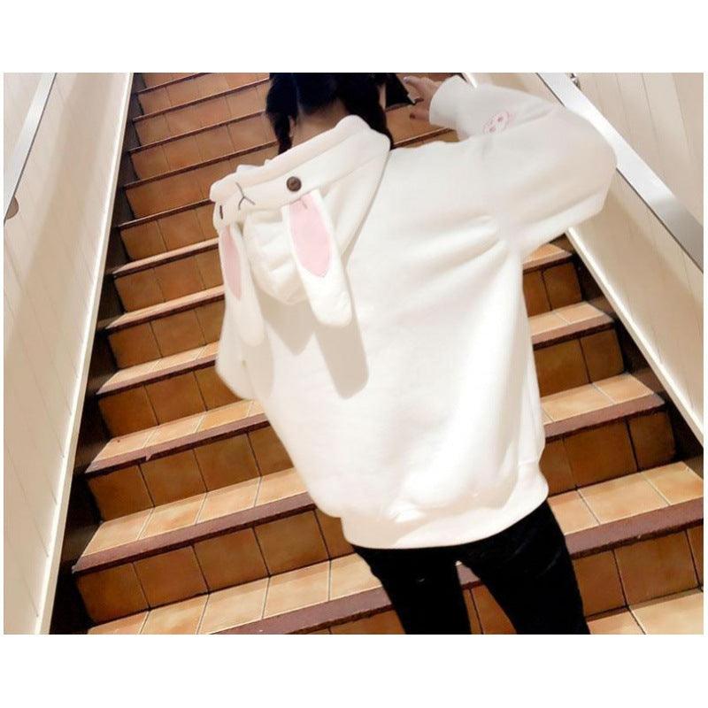 Women's Autumn And Winter Embroidered Cute Rabbit Ear Pocket Hoodie - Nioor