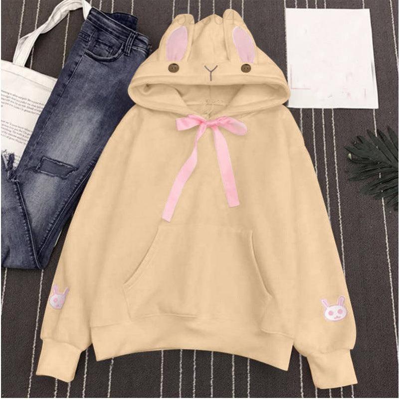 Women's Autumn And Winter Embroidered Cute Rabbit Ear Pocket Hoodie - Nioor